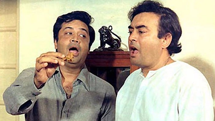 Deven Verma with Sanjeev Kumar in a still from <i>Angoor.</i> 