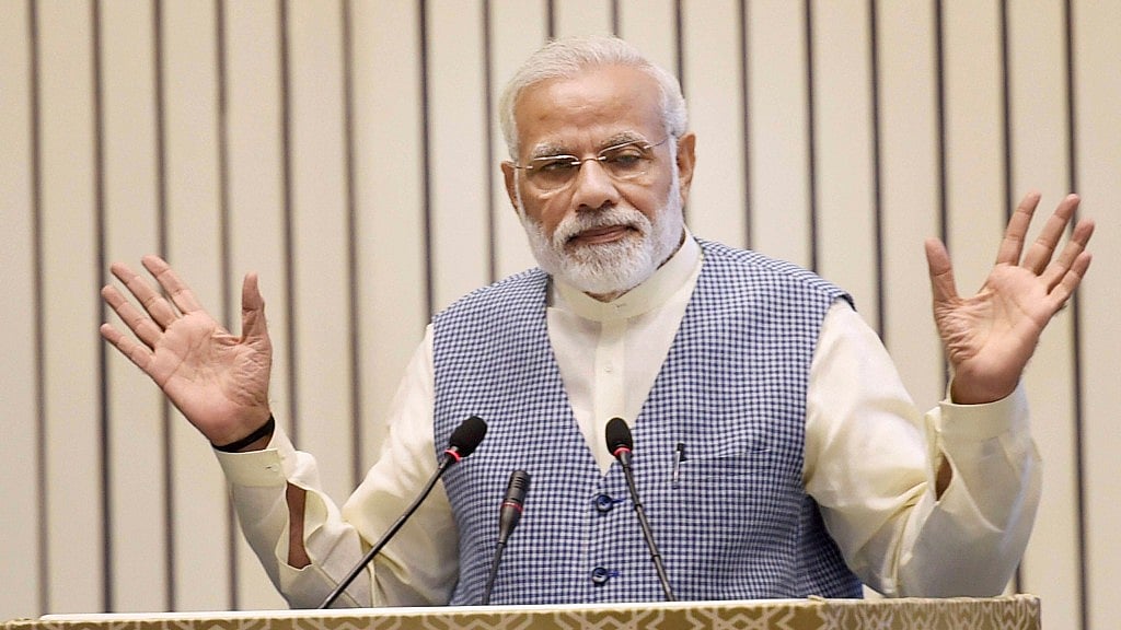 PM Modi addressing a gathering of Company Secretaries.