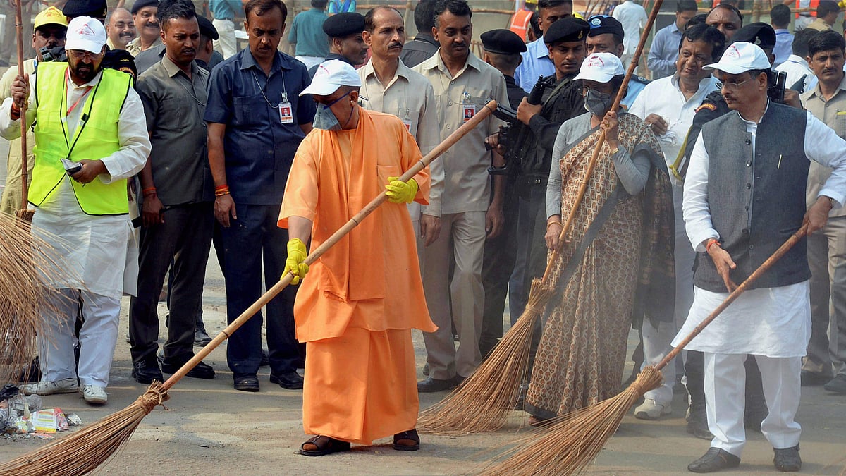 UP Chief Minister Yogi Adityanath during a visit to the Taj Mahal in Agra.