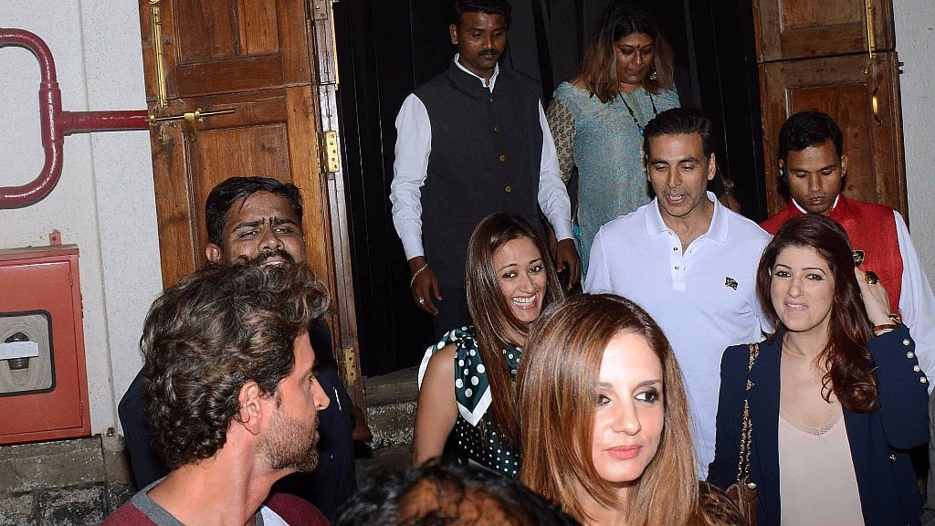 Hrithik Roshan, Sussanne Khan, Akshay Kumar, Aarav, Twinkle Khanna and Dimple Kapadia at a play in the city.&nbsp;