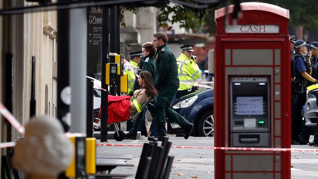 

Ambulance personnel push a woman on a stretcher at the scene of an incident in central London on Saturday, 7 October.&nbsp;