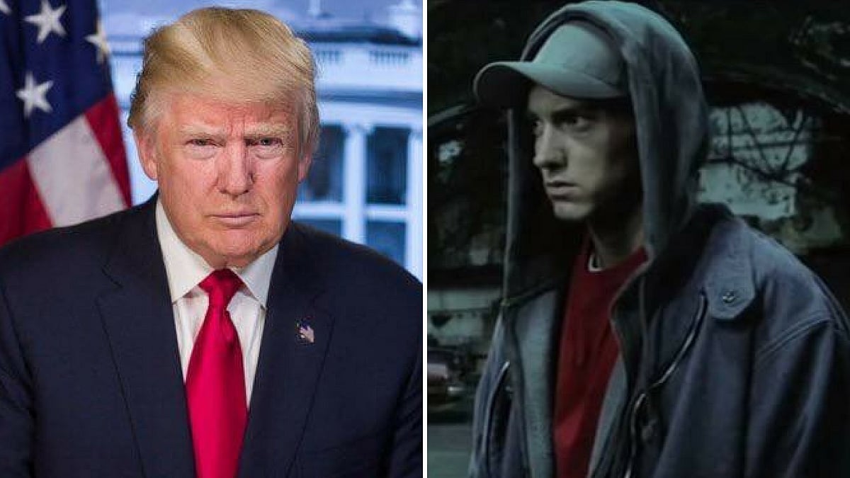 US President Donald Trump (L); musician Eminem 