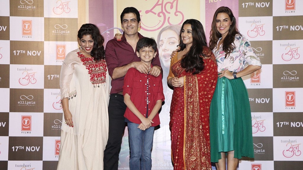 Malishka Mendonsa, Manav Kaul, Vidya Balan and Neha Dhupia at the trailer launch of <i>Tumhari Sulu.</i>