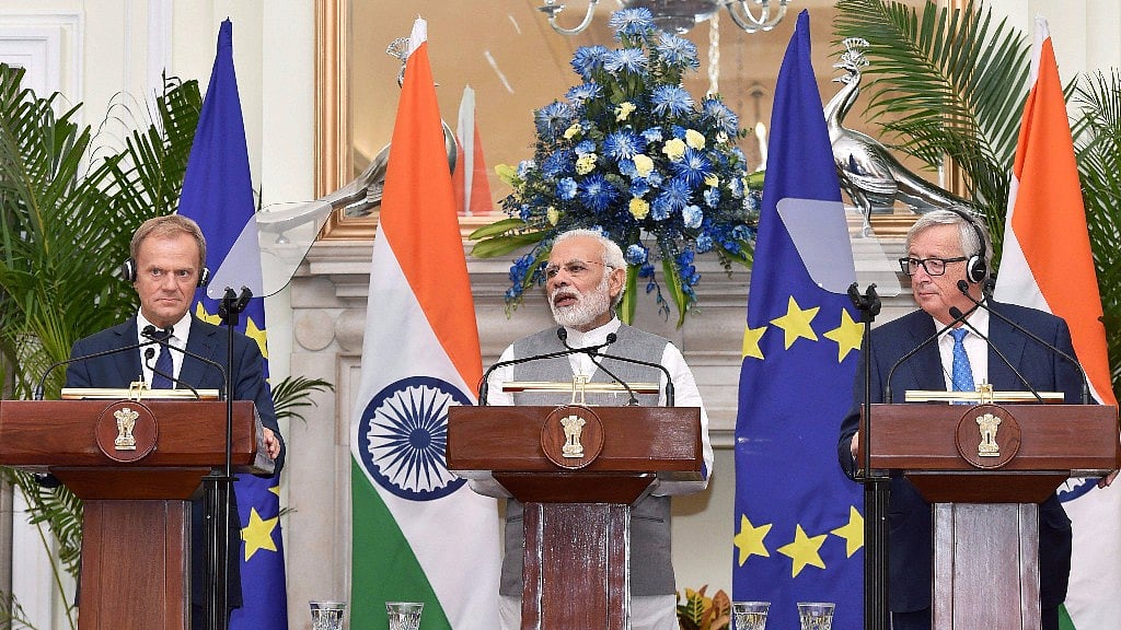 PM Modi with EU Leaders during their joint statement at New Delhi