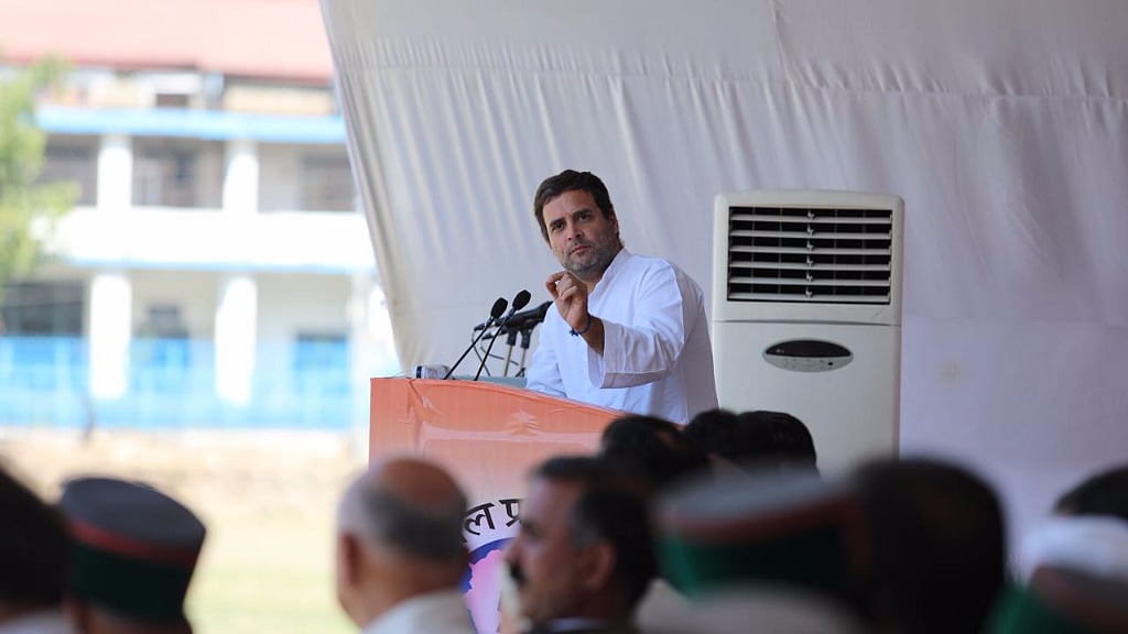 Rahul Gandhi addressing a rally in Himachal Pradesh.