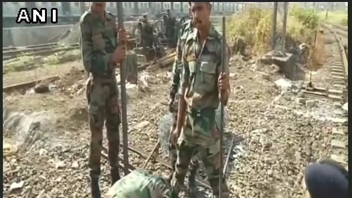 Army start construction work at Elphinstone Road Station in Mumbai.)