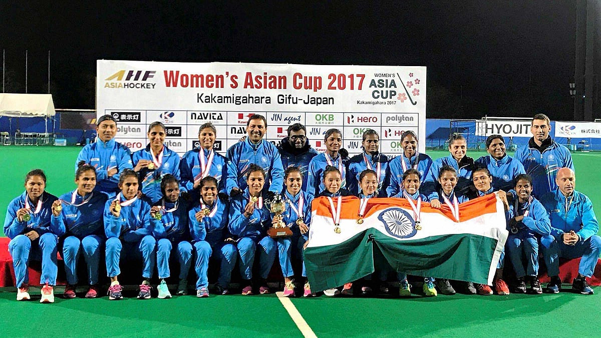 The Indian women’s hockey team celebrate after winning the 2017 Asia Cup.