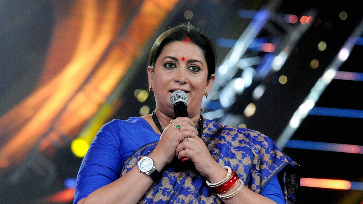 Union minister Smriti Irani speaks at the 48th International Film Festival of India in Panaji. 