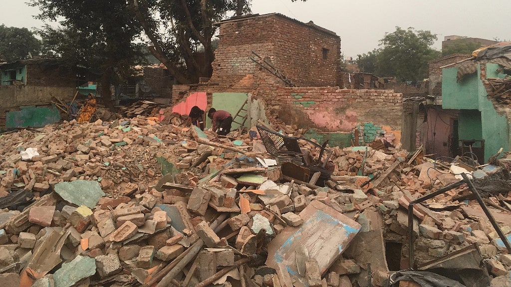 Kathputli Colony demolition site. 