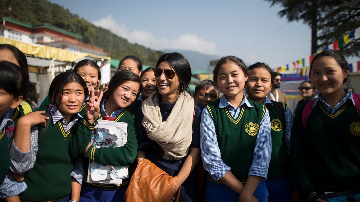Konkona Sen Sharma with students from neighbouring schools who had come to watch movies in the children’s category at DIFF.