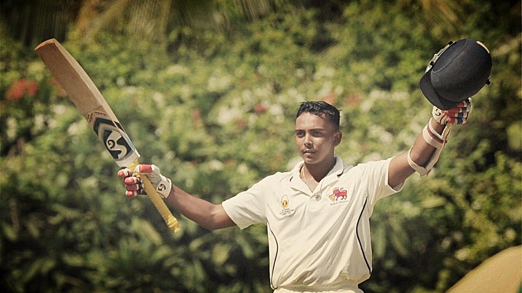 Mumbai’s Prithvi Shaw celebrates his century during the Ranji Trophy match against Tamil Nadu at MCA in Mumbai.