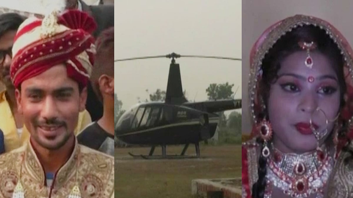 A groom from Jaipur fulfilled his dream and his bride’s wishes by arriving in a helicopter at their wedding.