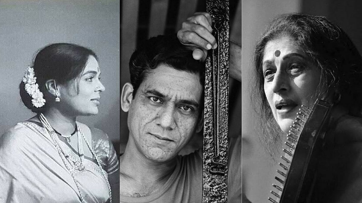 Reema Lagoo (left), Om Puri (centre), Kishori Amonkar (right).&nbsp;