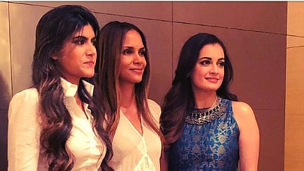Halle Berry with Ananya Birla (extreme left) and Dia Mirza.&nbsp;