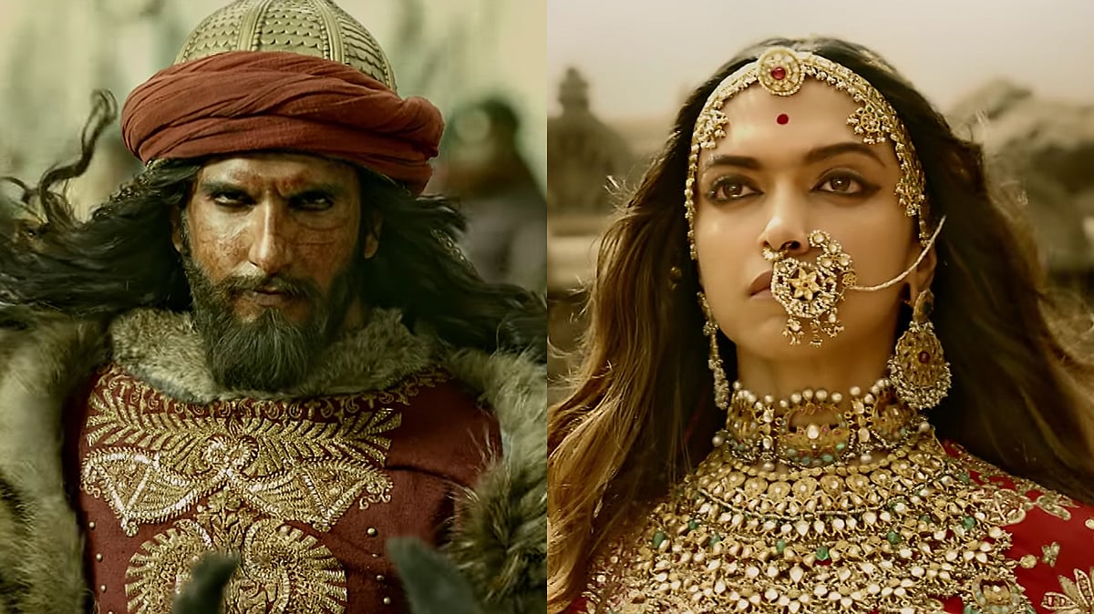 Ranveer Singh as Alauddin Khilji and Deepika Padukone as Rani Padmavati in the film <i>Padmaavat</i>.