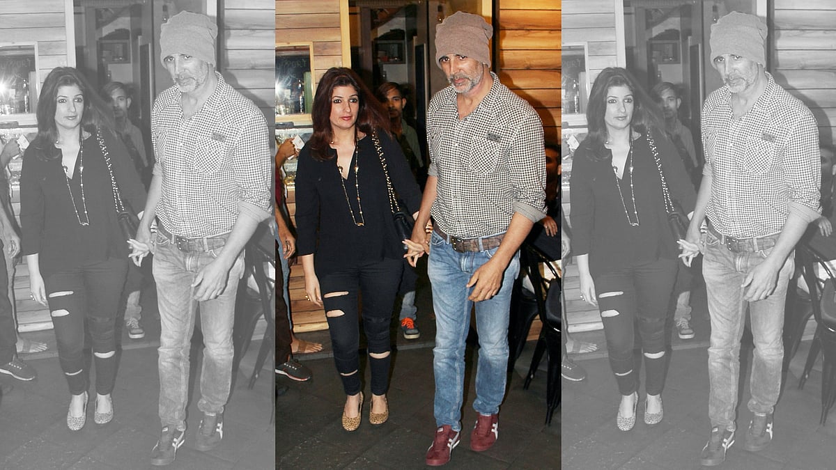Twinkle Khanna and Akshay Khanna spotted at a suburban cinema hall in Mumbai.