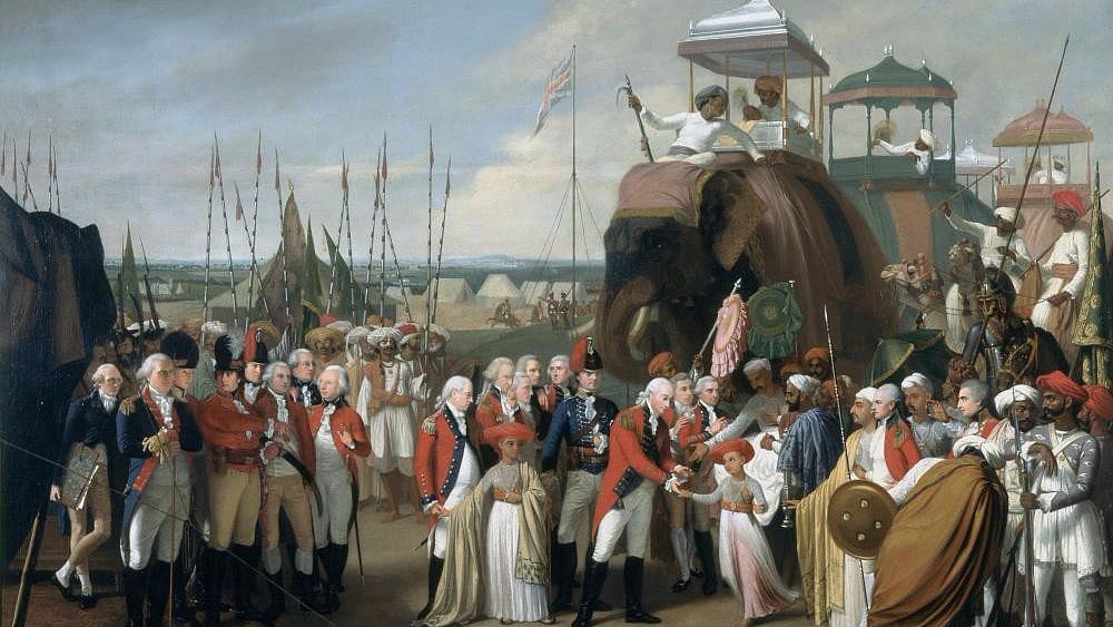 General Lord Cornwallis receiving two of Tipu Sultan’s sons as hostages in the year 1793. 