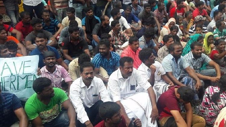Fisherman from eight villages hold protest in Kanyakumari.