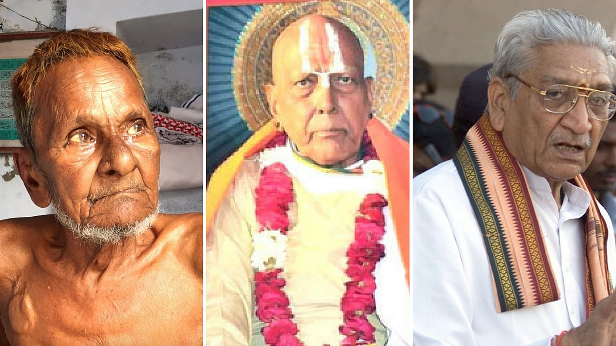 From left to right: Hashim Ansari, Mahant Paramhans, Ashok Singhal.