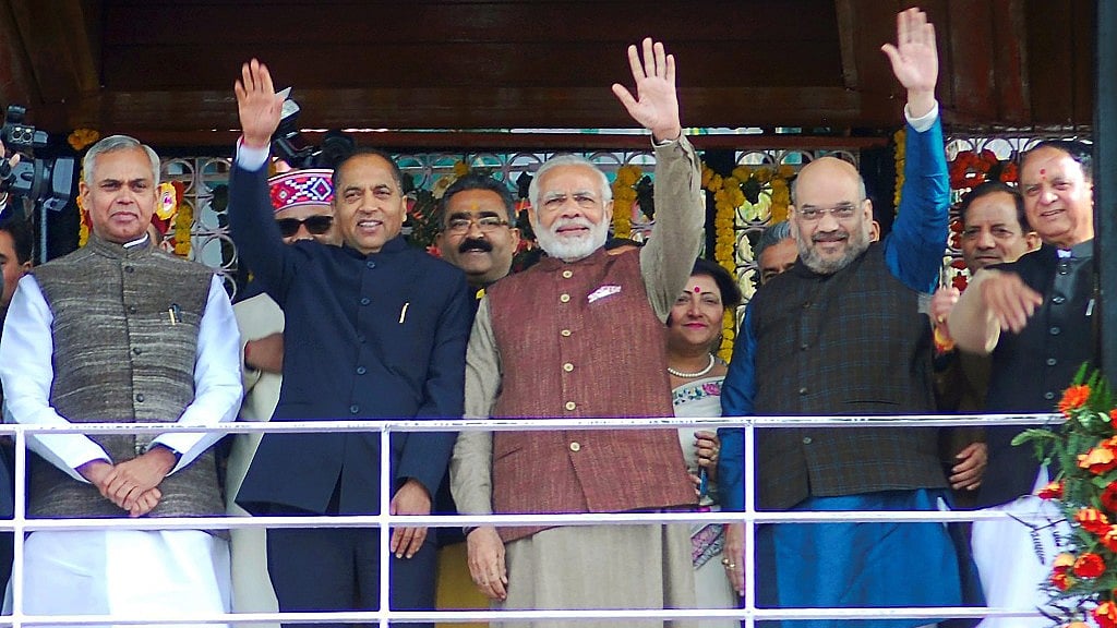 BJP leaders arrive for Jairam Thakur’s swearing-in ceremony.