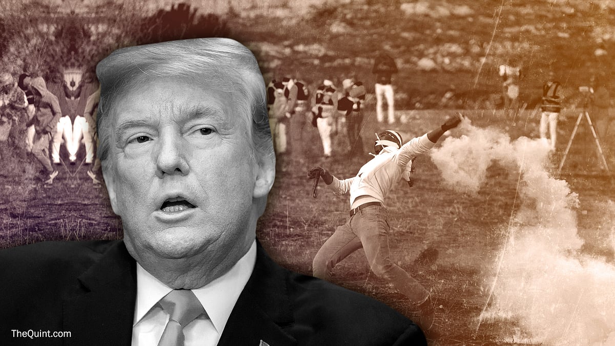 US President Donald Trump (L); A Palestinian protester sends back a teargas canister, during clashes with Israeli troops (R) in the West Bank city of Ramallah, 8 December, 2017.
