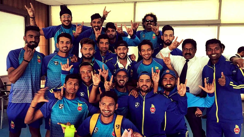 Delhi’s Ranji Trophy team celebrate reaching this season’s final.