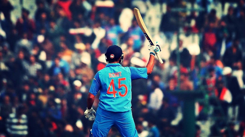 Rohit Sharma celebrates his double century in Mohali. 