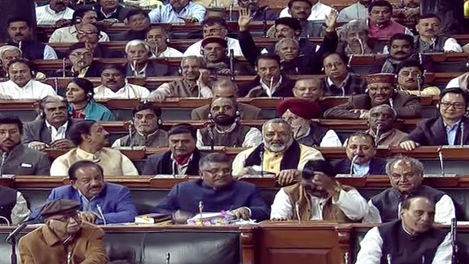 BJP MPs after the Muslim Women (Protection of Rights on Marriage) Bill passed in Lok Sabha.