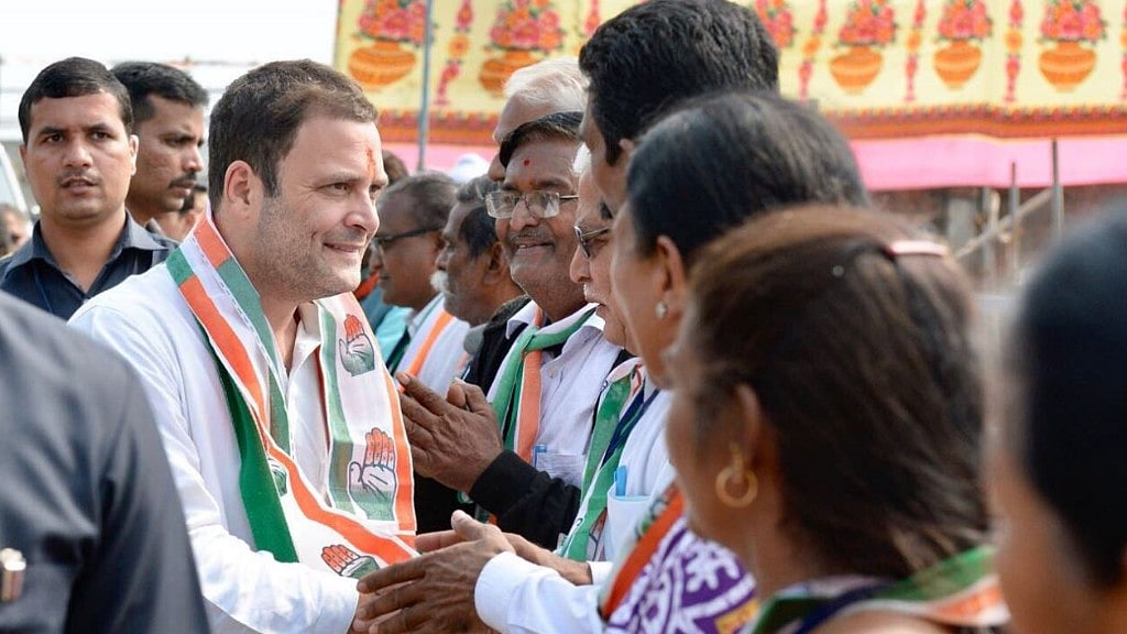 Congress Vice President Rahul Gandhi greets supporters at a rally in Gujarat on Sunday.&nbsp;