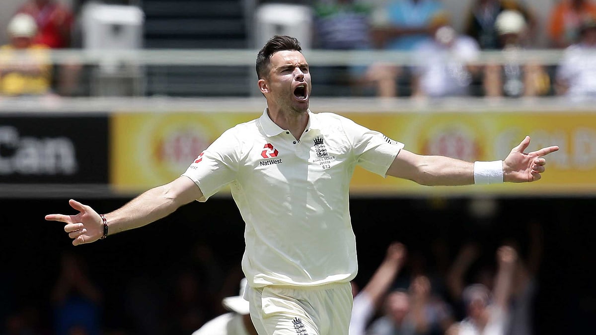 James Anderson celebrates a wicket during the first Ashes Test against Australia