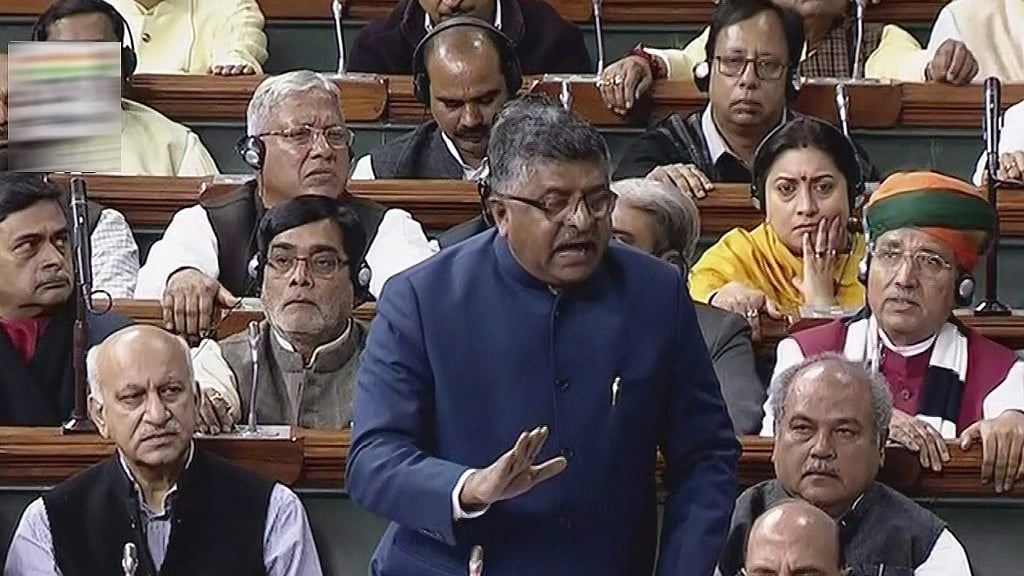 Law Minister Ravi Shankar Prasad in Lok Sabha on Thursday, 28 December.