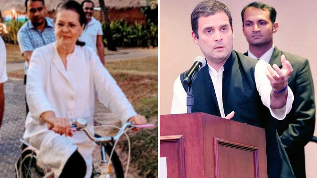 Sonia Gandhi in Goa (left); newly appointed Congress president Rahul Gandhi
