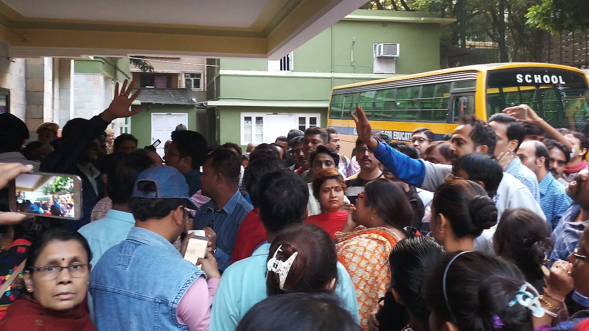 The agitating parents outside Kolkata’s GD Birla Centre for Education.