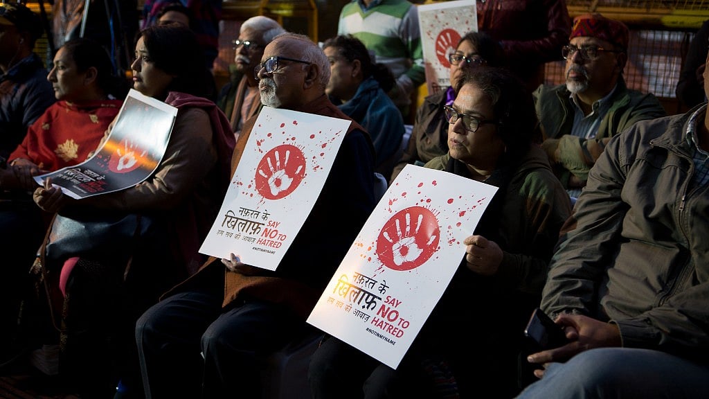 Under the #NotInMyName banner, protesters gathered in New Delhi on 6 Decemberto condemn the communal killing of Bengal man Afrajul in Rajasthan.