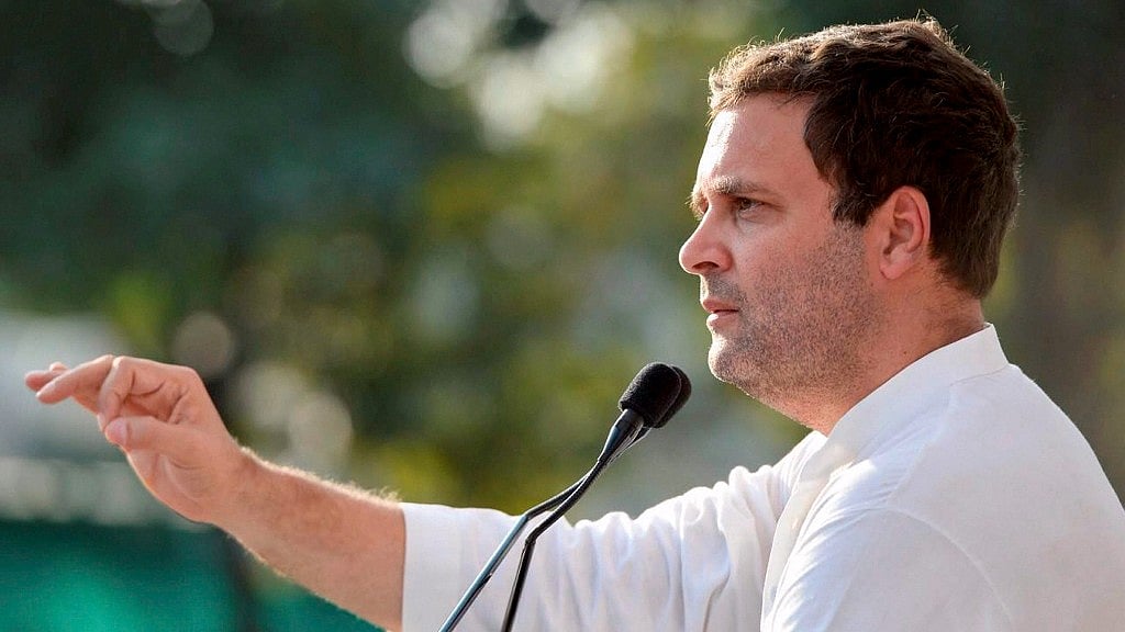 Rahul Gandhi while addressing a rally in Gujarat.