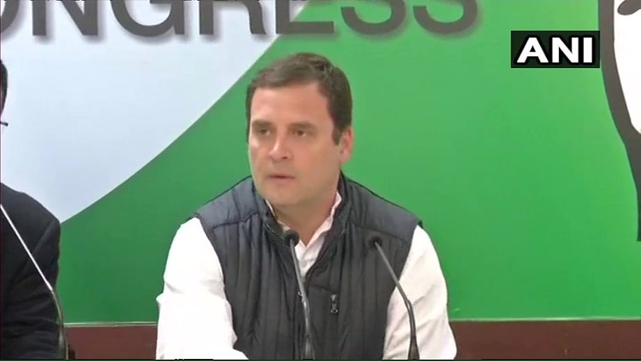 Rahul Gandhi at the press conference at party headquarters.&nbsp;