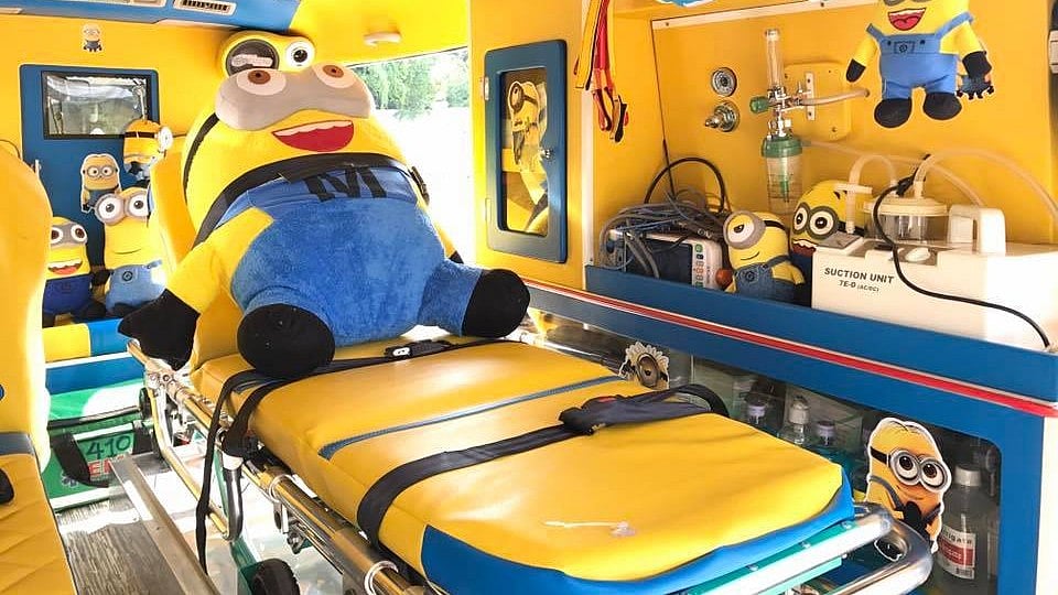 Minion-themed ambulance.