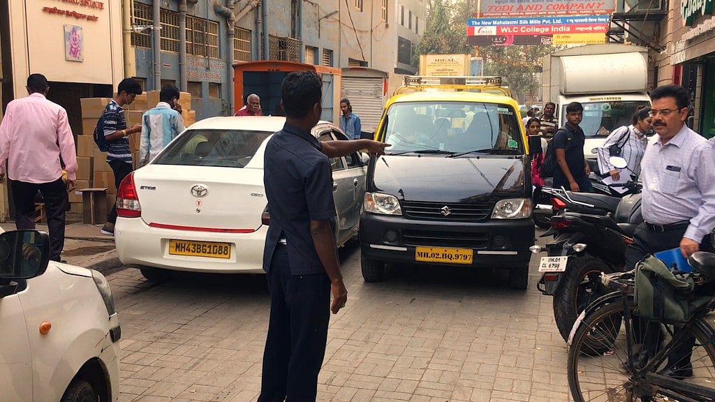 Vehicles find it difficult to enter and leave from one of the entrances at Todi Mills in Lower Parel.