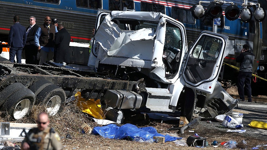 The site of the crash between a garbage truck and an Amtrak train carrying Republican lawmakers, in Virginia on Wednesday, 31 January. 