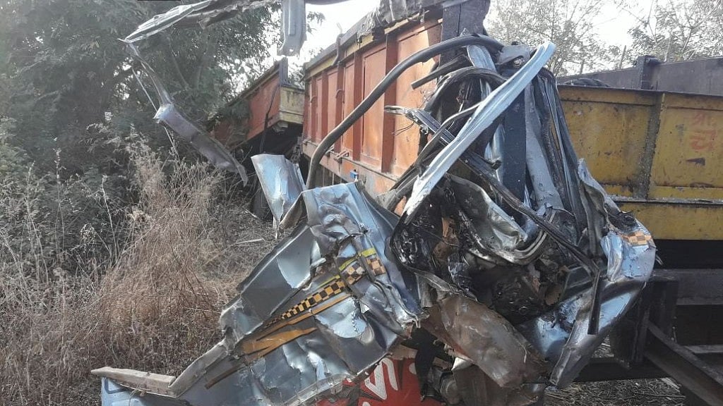 These are the mangled remains of the SUV that was carrying the five wrestlers.&nbsp;