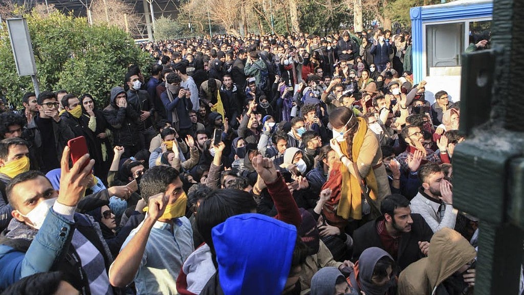  University students attend a protest inside Tehran University. 