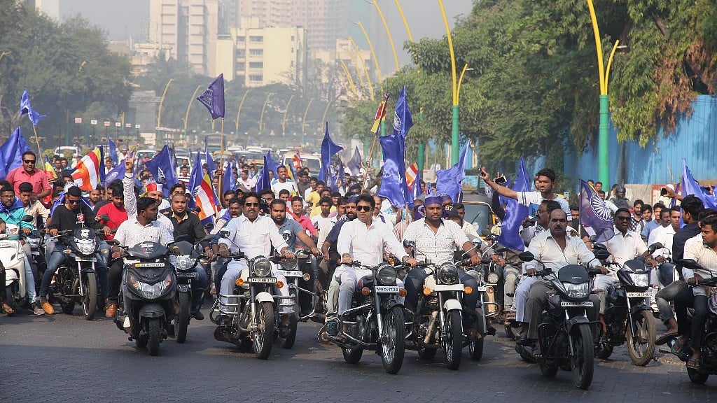 A bike rally by Dalit protesters in Thane on Wednesday. 