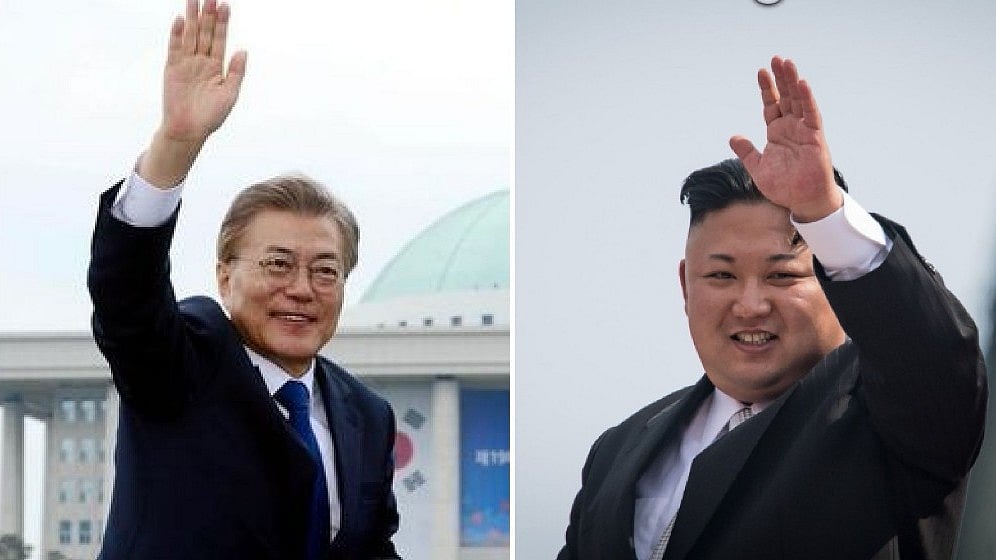 Moon Jae-in and Kim Jong-Un. 