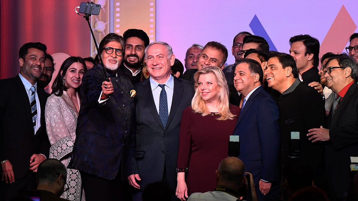 Israel Prime Minister Benjamin Netanyahu takes a selfie with B-town celebs.