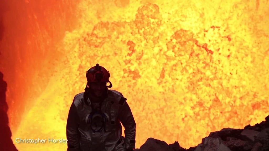 Man spends a night very close to splashing lava.