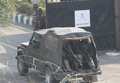 Jammu: Security personnel patrol the roads after a group of four-to-five heavily armed militants stormed an army camp; in Jammu on Feb 10, 2018. A JCO was critically injured and his daughter also suffered injuries when the militants entered the Sunjuwan Military Station around 4.45 a.m. hurling grenades and heavy volume of automatic gunfire early on Saturday. (Photo: IANS)