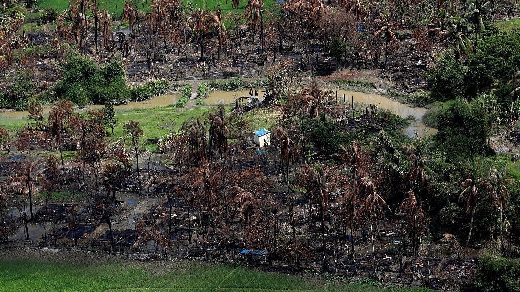 Aerial view of a burned Rohingya village. Image used for representation.