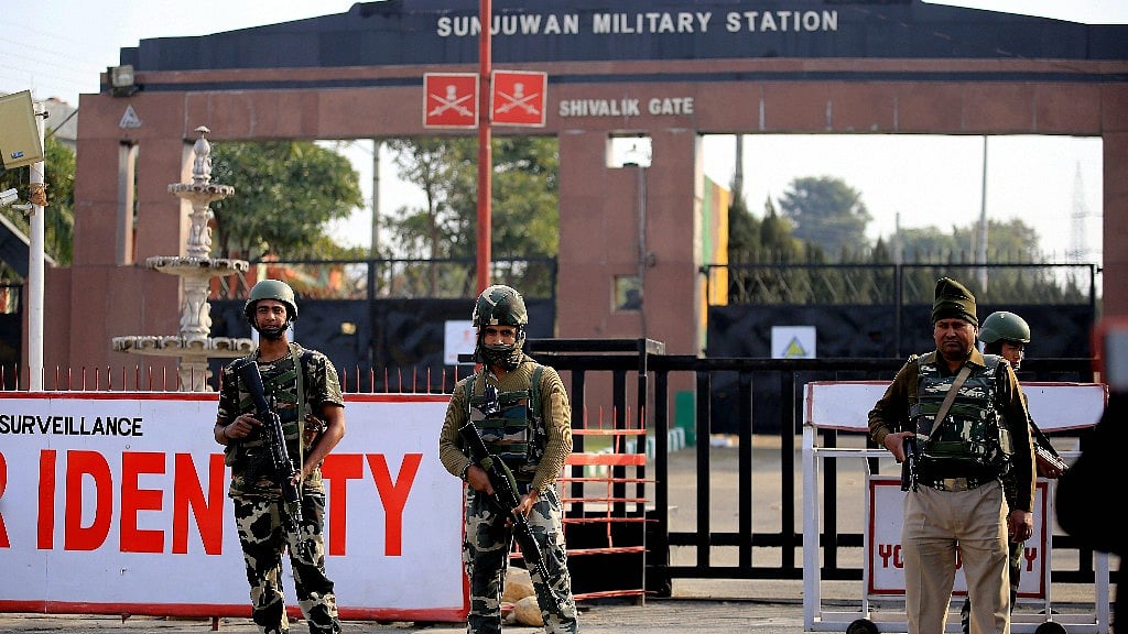 Security personnel on alert after the Sunjwan terror attack in Jammu. 