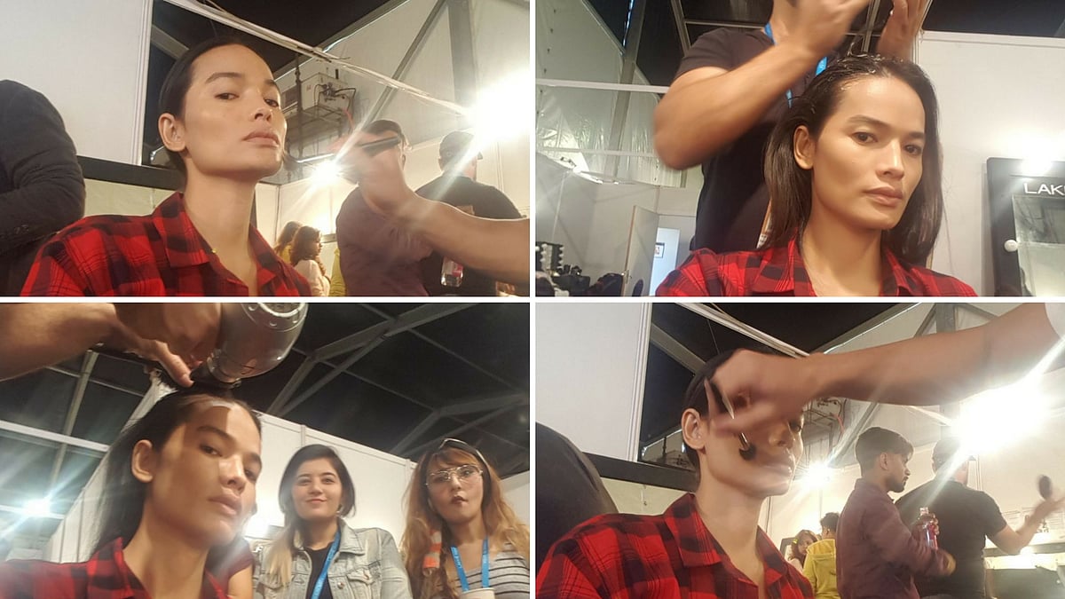 Anjali Lama gets ready for her show at the Lakme Fashion Week 2018.&nbsp;