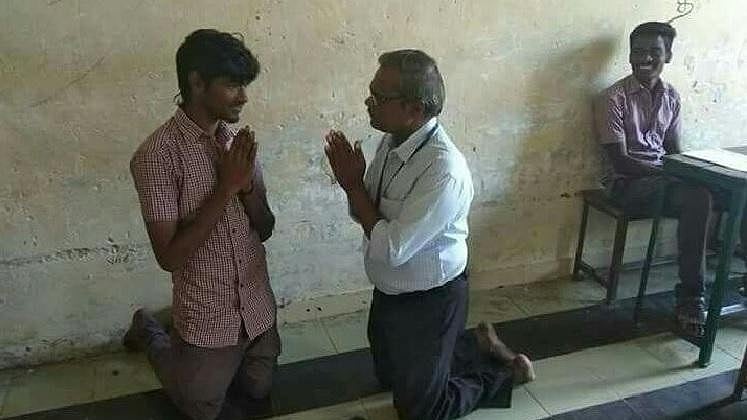 56-year-old headmaster of a Government school in Villupuram, G Balu begs students of the school to attend classes. 